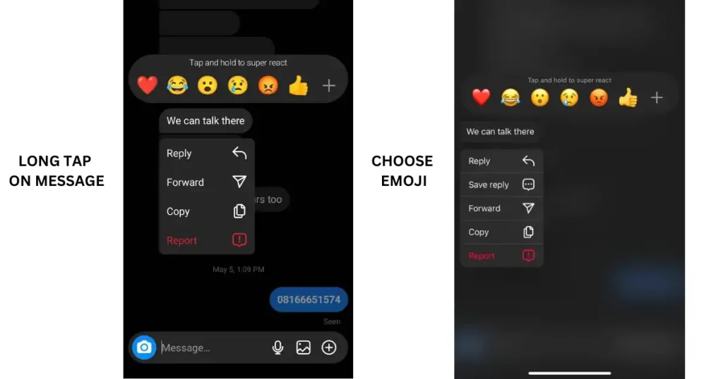 react to Instagram message 